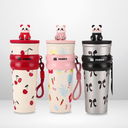 Ly giữ nhiệt MITA Panda 700ML, inox 304 có ống hút, ly giữ nhiệt nóng lạnh có quai xách