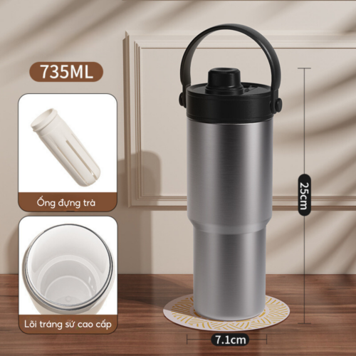 Ly giữ nhiệt 84S735C, inox 316, lõi tráng sứ cao cấp, sang trọng, giữ nhiệt 8-12h - Bạc