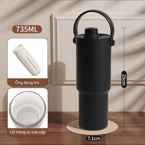 Ly giữ nhiệt 84S735C, inox 316, lõi tráng sứ cao cấp, sang trọng, giữ nhiệt 8-12h - Đen