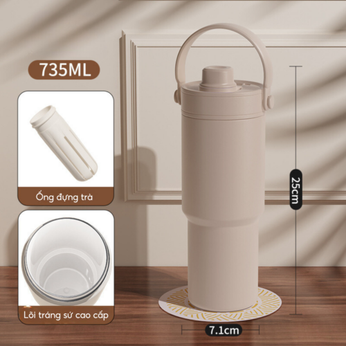 Ly giữ nhiệt 84S735C, inox 316, lõi tráng sứ cao cấp, sang trọng, giữ nhiệt 8-12h - Nâu
