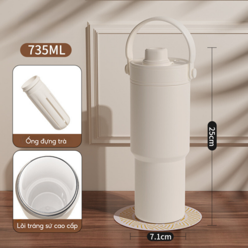 Ly giữ nhiệt 84S735C, inox 316, lõi tráng sứ cao cấp, sang trọng, giữ nhiệt 8-12h - Trắng