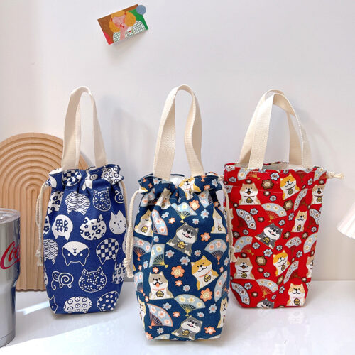 Túi vải canvas 2 lớp có dây rút, đựng bình giữ nhiệt, ly trà sữa, chất dày dặn | CV02