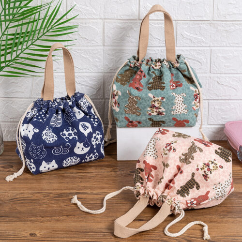 Túi đựng hộp cơm trưa văn phòng vải canvas cao cấp với dây rút dễ thương phong cách Nhật Bản | CV07