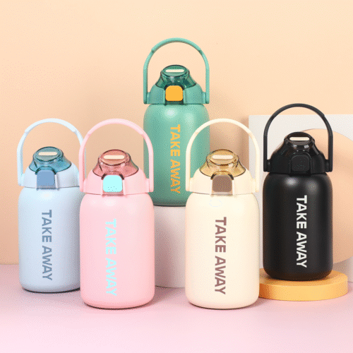 Bình giữ nhiệt khắc tên TAKE AWAY 850ML kiểu dáng thể thao có ống hút và quai xách, giữ nhiệt 8-12h