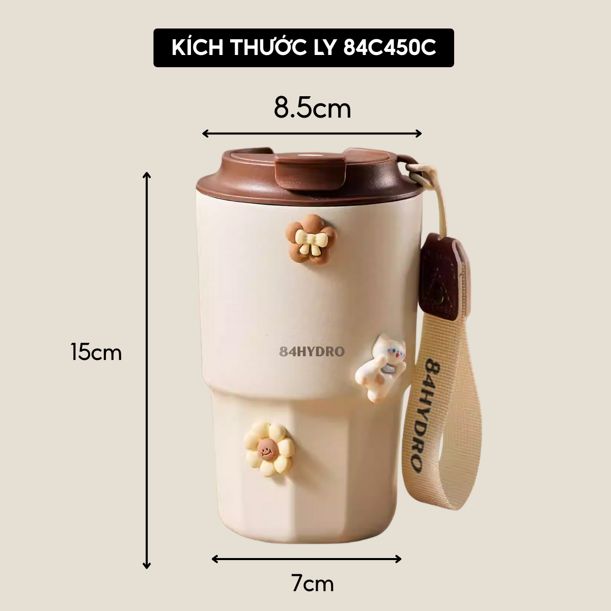 Ly giữ nhiệt cà phê lõi tráng sứ 84C450C, dung tích 450ml - Ảnh 4