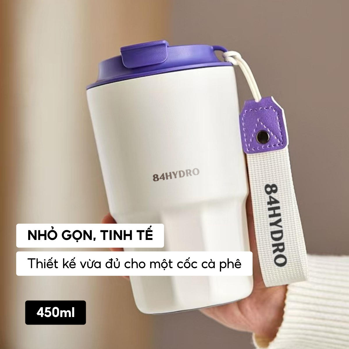 Ly giữ nhiệt cà phê lõi tráng sứ 84C450C, dung tích 450ml - Ảnh 8