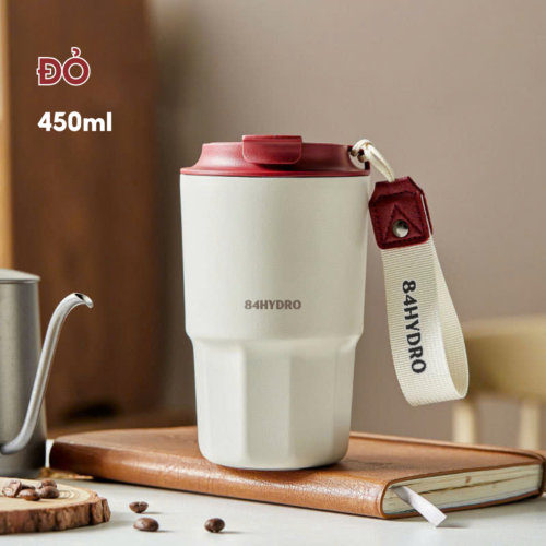 Ly giữ nhiệt cà phê 84C450C, đỏ cổ điển, lõi inox 316, tráng sứ, dung tích 450ml