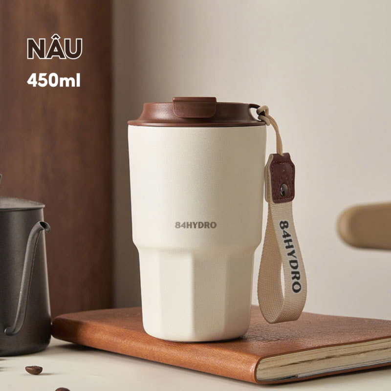 Ly giữ nhiệt cà phê lõi tráng sứ 84C450C, Brown, dung tích 450ml