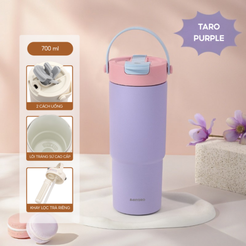 Ly giữ nhiệt tráng sứ cao cấp 84F700C, 700ml, inox 316, giữ nhiệt 8-12h, khắc tên theo yêu cầu - Taro Purple
