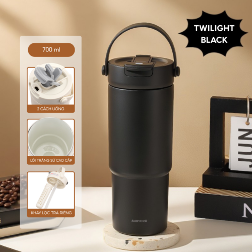 Ly giữ nhiệt tráng sứ cao cấp 84F700C, 700ml, inox 316, giữ nhiệt 8-12h, khắc tên theo yêu cầu - Twilight Black